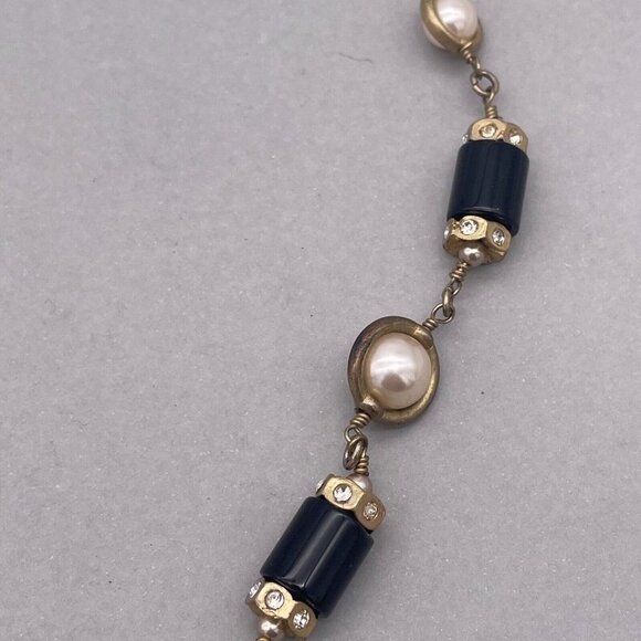 J. Crew Pearl Rhinestone Station Necklace Gold Tone 28 Inches - Picture 4 of 5